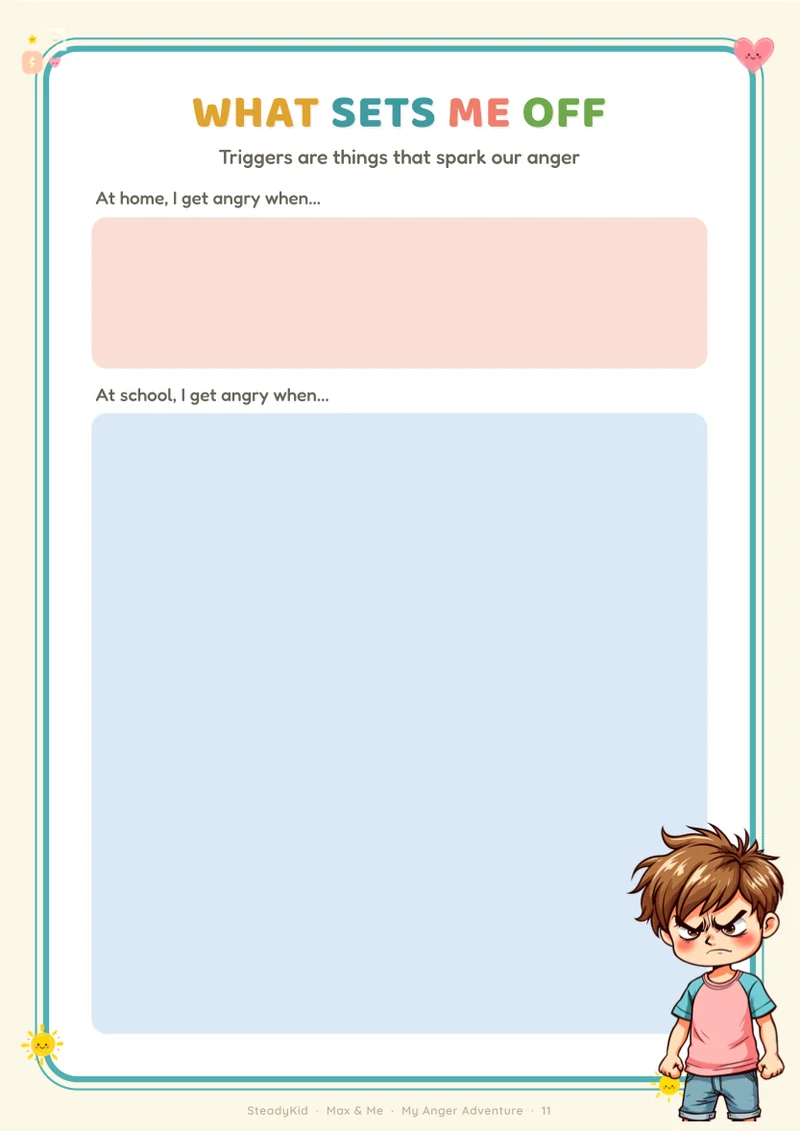What sets me off - preview page from the Anger Adventure Workbook