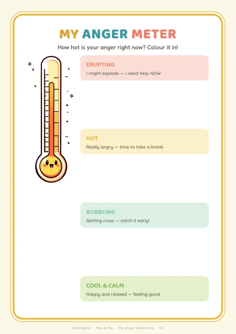 My anger meter - preview page from the Anger Adventure Workbook