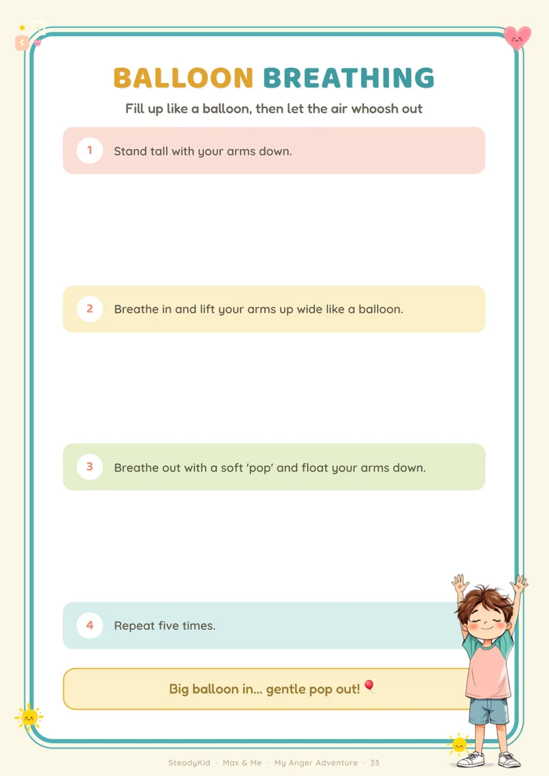 Balloon breathing - preview page from the Anger Adventure Workbook