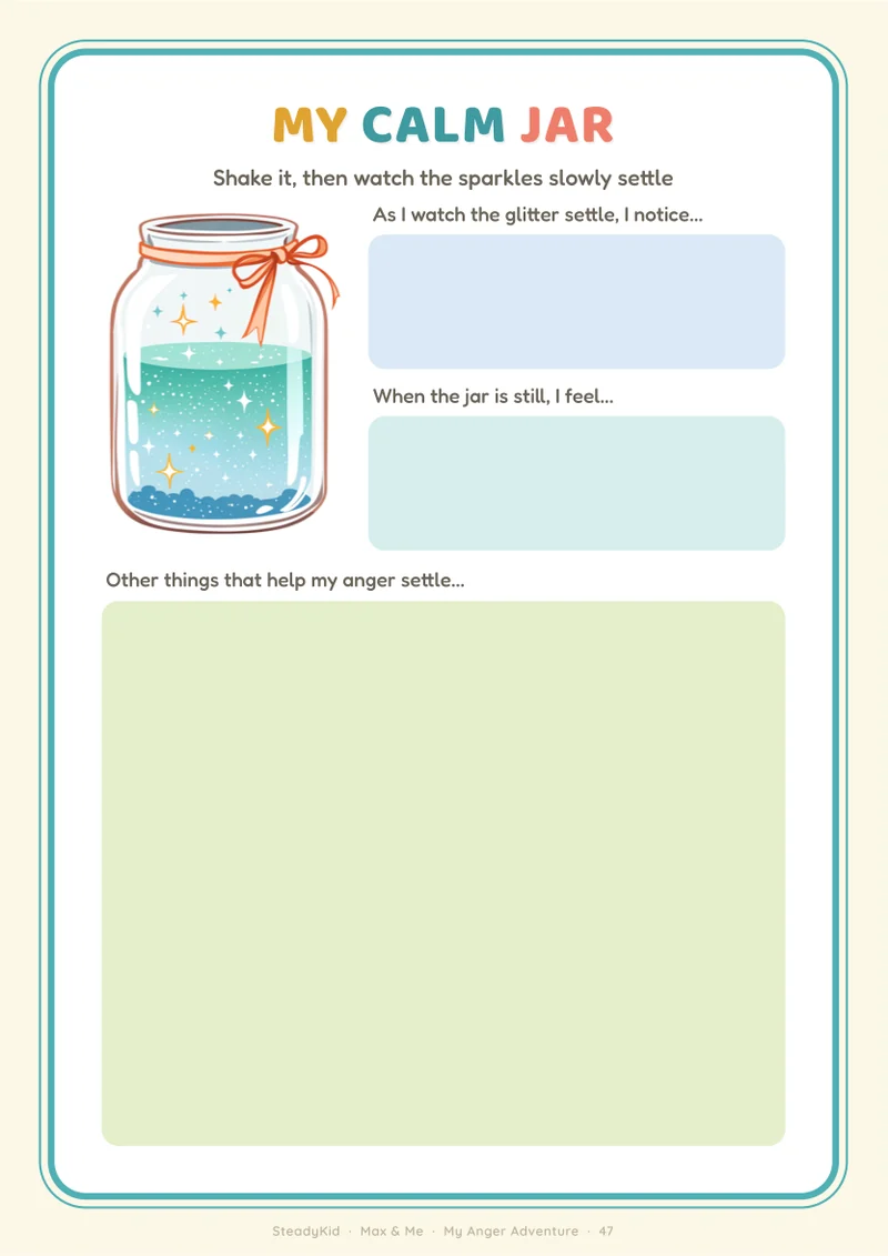 My calm jar - preview page from the Anger Adventure Workbook