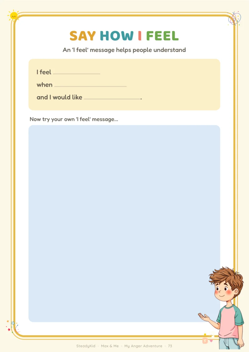 Say how I feel - preview page from the Anger Adventure Workbook