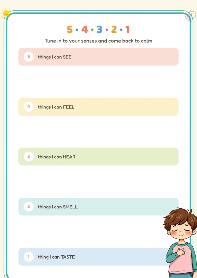 Five senses - preview page from the Confidence Builder Workbook