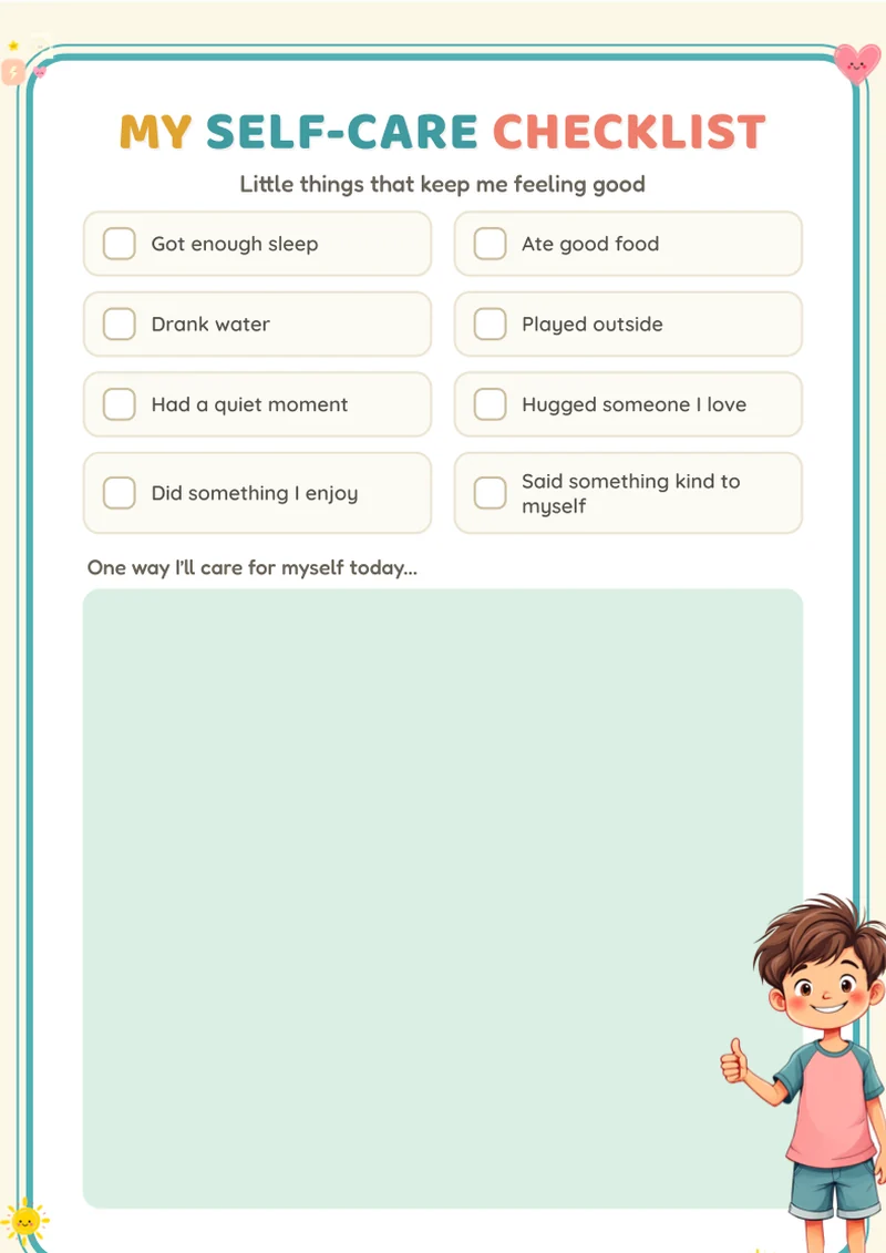 Self-care checklist - preview page from the Confidence Builder Workbook