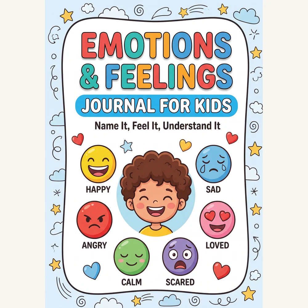 Emotions & Feelings journal shown printed and open on a table
